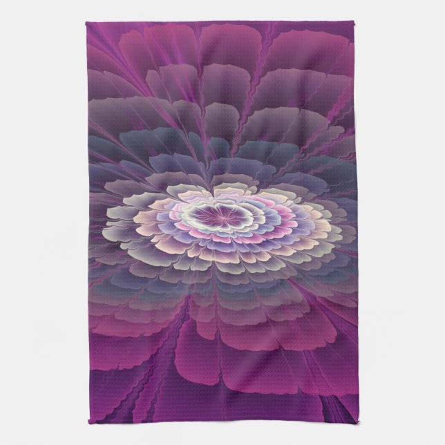 Linge De Cuisine Fleur frappante abstraite fractale couleur rose (Vertical)
