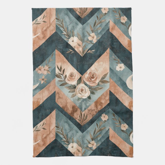 Linge De Cuisine Fleur géométrique rustique avec croissants de lune (Vertical)