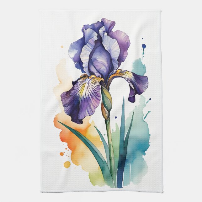 Linge De Cuisine Fleur Iris Violet (Vertical)