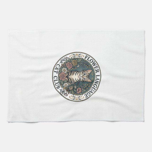 Linge De Cuisine Fleur Langage Chat Chat Graphique Tee Art - Fleur  (Horizontal)