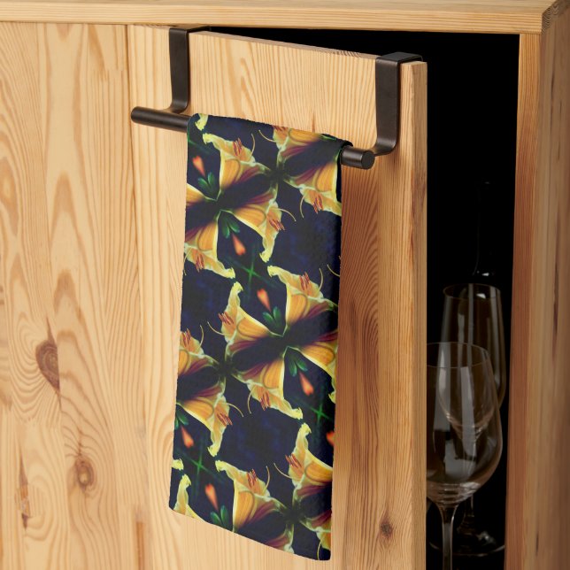 Linge De Cuisine Fleur Lys Jaune intense Motif d'art Abstrait (Pliage en tiers)