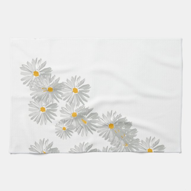 Linge De Cuisine Fleur marguerite blanc motif minimal (Horizontal)