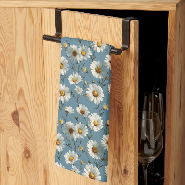 Linge De Cuisine Fleur marguerite en bleu incomparable (Pliage en tiers)