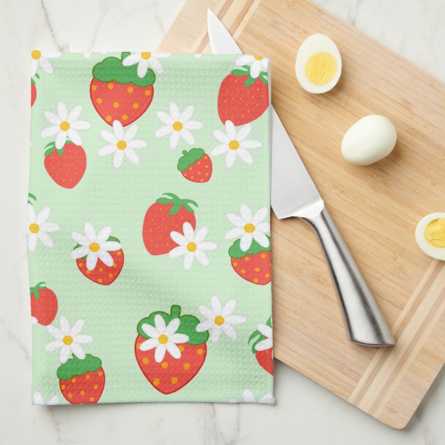 Linge De Cuisine Fleur Motif de fraise douce Fleur girly (Quart Plié)