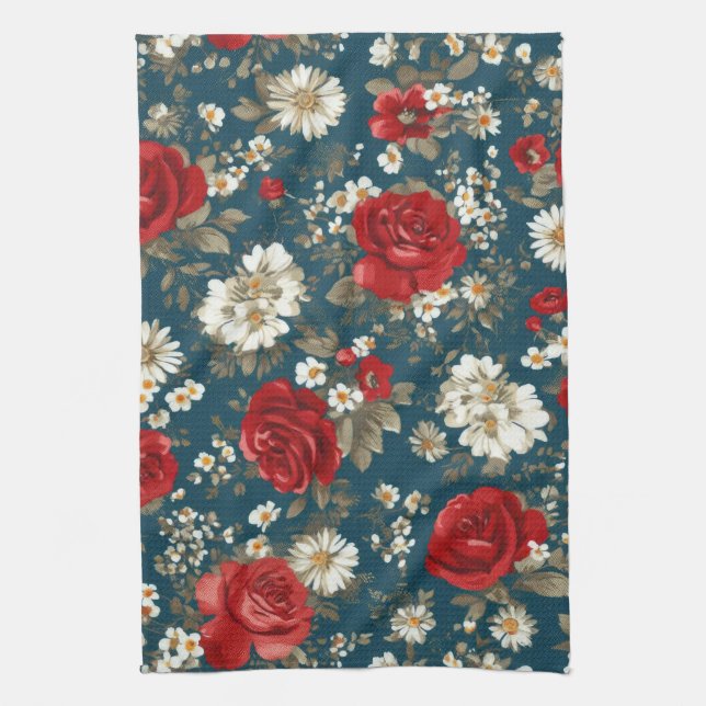 Linge De Cuisine Fleur Patriote Rouge Bleu Blanc (11) (Vertical)