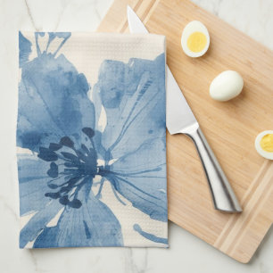 Linge De Cuisine Fleur peinte à l'aquarelle bleue Botanique Fantais