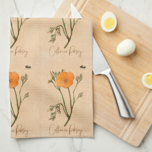 Linge De Cuisine Fleur Poppy Orange Vintage Fleur sauvage botanique