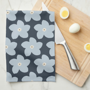 Linge De Cuisine Fleur Rétro Bleu Clair Et Navy