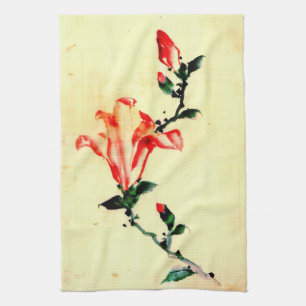 Linge De Cuisine Fleur rouge avec les bourgeons 1840