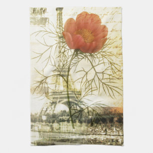 Linge De Cuisine Fleur rouge botanique de pavot de Tour Eiffel de