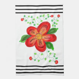 Linge De Cuisine Fleur rouge brillant