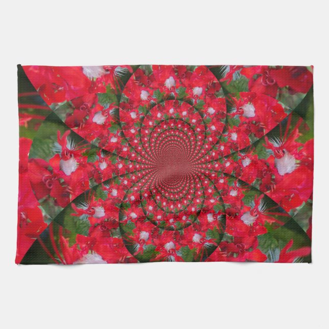 Linge De Cuisine Fleur Rouge Naturelle Blanc Plumes Kaleidoscope Ar (Horizontal)