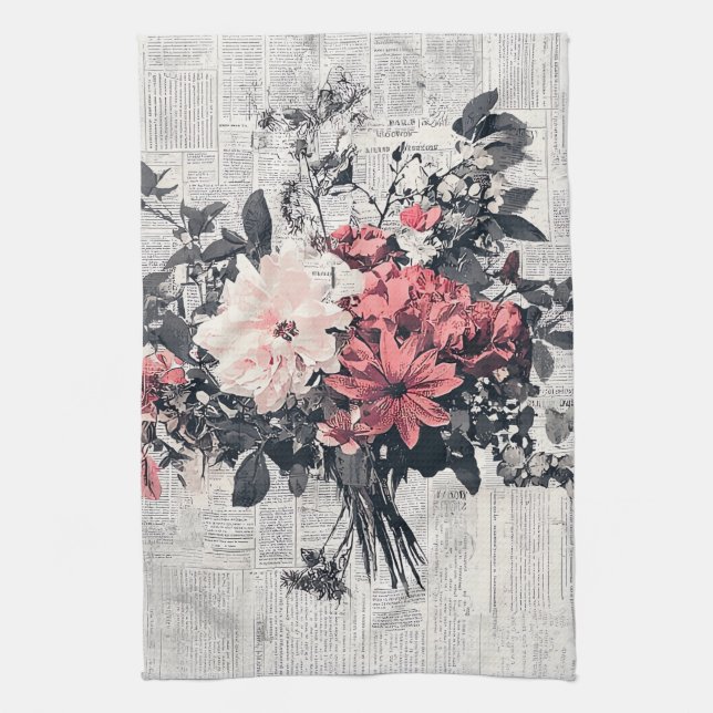 Linge De Cuisine Fleur rustique et calligraphie - Papier Brown viei (Vertical)