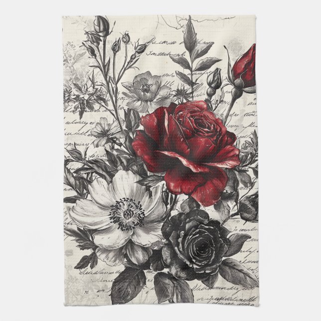 Linge De Cuisine Fleur rustique et calligraphie - Papier Brown viei (Vertical)