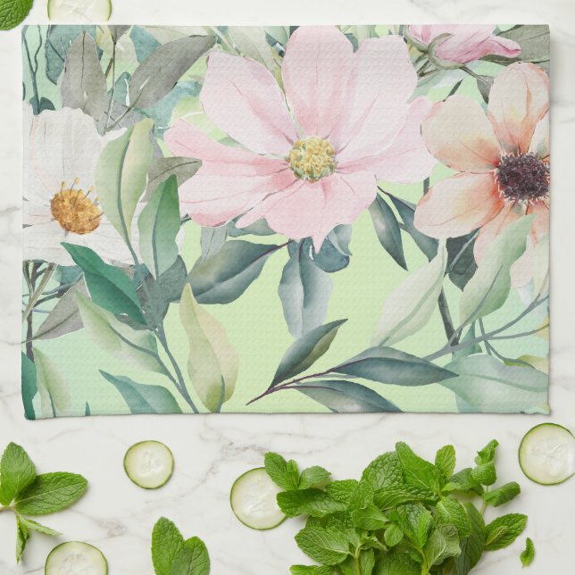 Linge De Cuisine Fleur sauvage d'aquarelle Boho moderne (Plié)