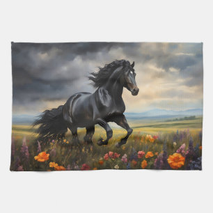 Linge De Cuisine Fleur sauvage de la Galloping du cheval friésien
