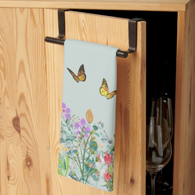 Linge De Cuisine Fleur sauvage et papillons  Floral  (Pliage en tiers)