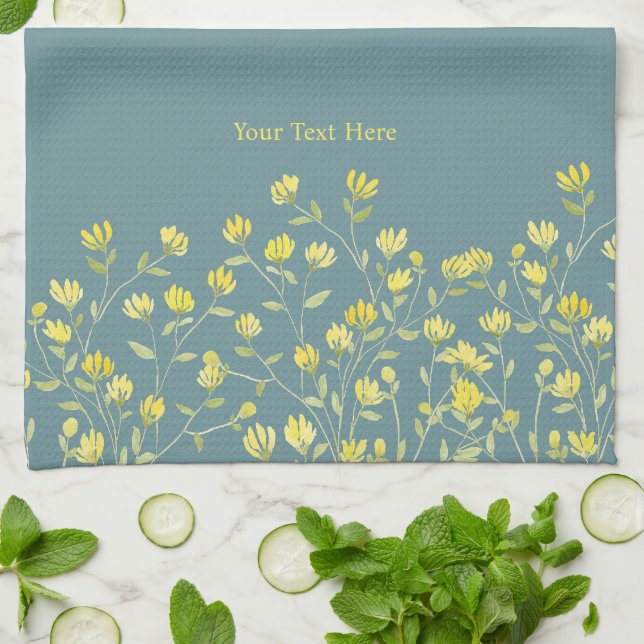Linge De Cuisine Fleur sauvage jaune (Plié)