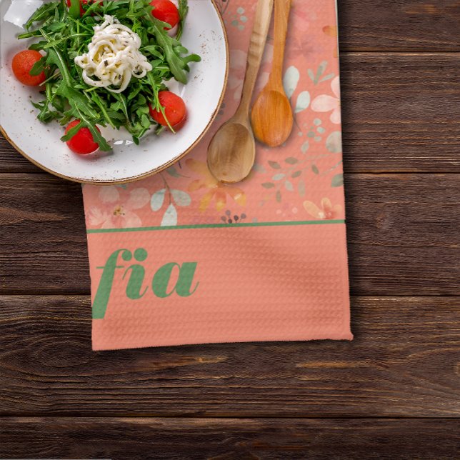 Linge De Cuisine Fleur sauvage jaune boho motif nom personnalisé or (Créateur téléchargé)