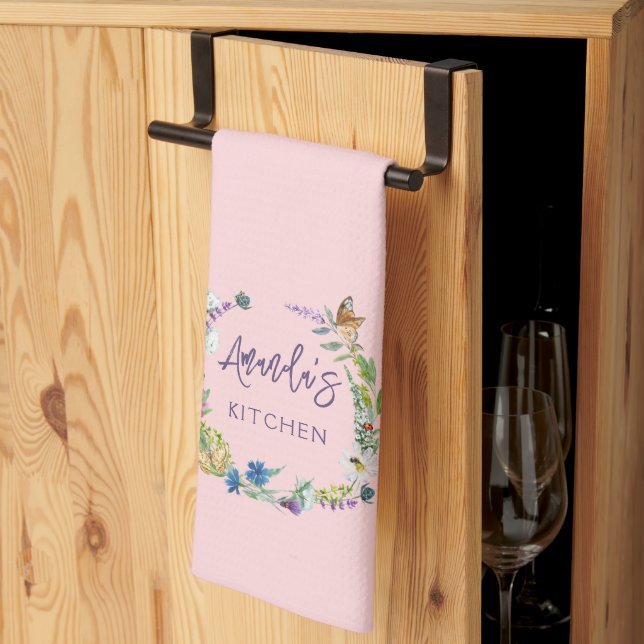 Linge De Cuisine Fleur sauvage rose blush  (Pliage en tiers)