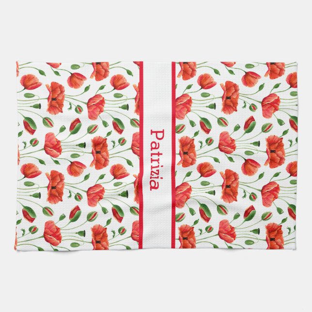 Linge De Cuisine Fleur sauvage Rouge Poppy Motif Floral Nom personn (Horizontal)