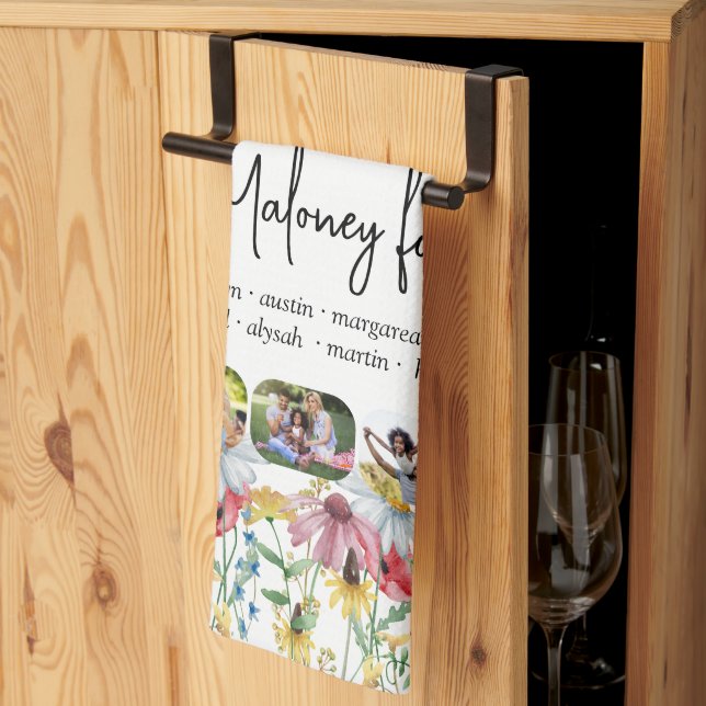 Linge De Cuisine Fleur sauvage rustique 5 Photo Nom de famille Prén (Pliage en tiers)