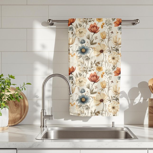 Linge De Cuisine Fleur séchée vintage Navy Terracotta (Créateur téléchargé)