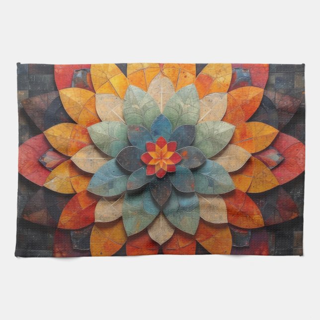 Linge De Cuisine Fleur texturée Mandala Art (Horizontal)