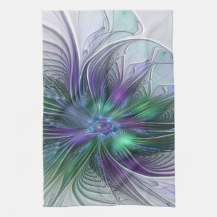 Linge De Cuisine Fleur vert violet Art Abstrait moderne Fractal