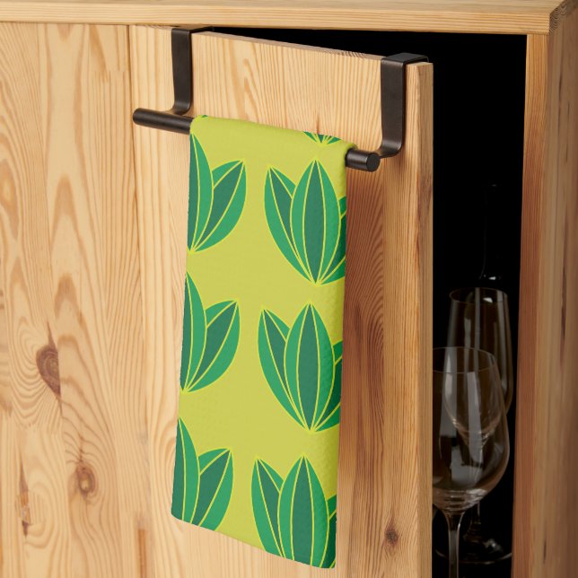 Linge De Cuisine Fleur Verte Floral  (Pliage en tiers)