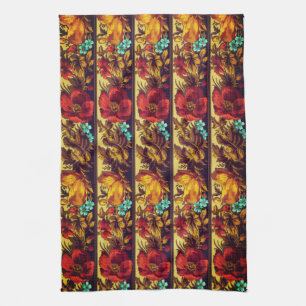 Linge De Cuisine Fleur victorienne vintage motif floral rouge brun