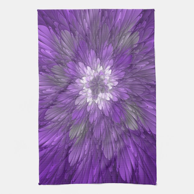 Linge De Cuisine Fleur Violette Psychedelique Art Fractal Abstrait (Vertical)