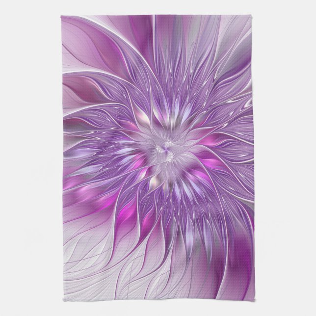 Linge De Cuisine Fleur violette rose Passion Abstrait Art fractal (Vertical)