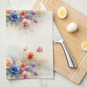 Linge De Cuisine Fleurs à l'aquarelle Violet Jaune Rouge Bleu Vert