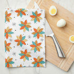 Linge De Cuisine Fleurs Abstraites lumineuses Motif du milieu du si<br><div class="desc">Cette serviette de cuisine à fleurs funky du milieu du siècle présente des fleurs de marguerite abstraites d'orange bleu turquoise,  jaune et deux nuances d'étoiles et de points. Il ajoutera que POP que vous voulez accrocher à votre porte du four!</div>