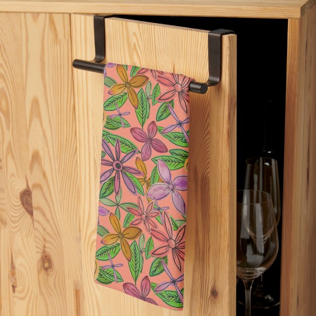 Linge De Cuisine Fleurs amicales (Pliage en tiers)