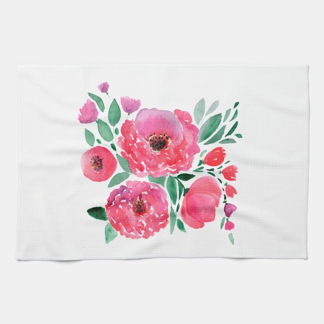 Linge De Cuisine Fleurs aquarelles, bouquet. (Horizontal)