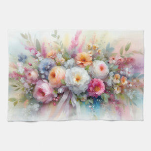 Linge De Cuisine Fleurs aquarelles colorées modernes tendance éléga