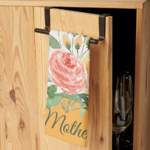Linge De Cuisine Fleurs aquarelles personnalisables rose pêche