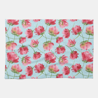 Linge De Cuisine Fleurs Aquarelles Rouge Écarlate Jetées Points Pol