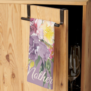 Linge De Cuisine Fleurs aquarelles violettes et bordeaux personnali