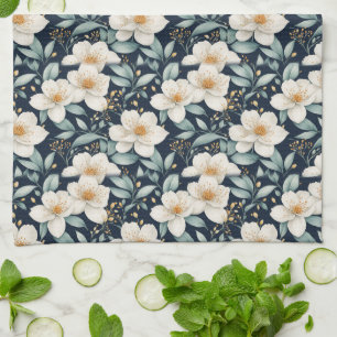 Linge De Cuisine Fleurs blanches