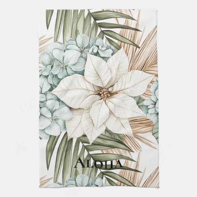 Linge De Cuisine Fleurs blanches bleues tropicales   (Vertical)