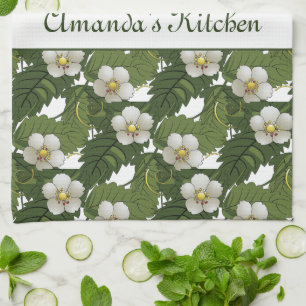 Linge De Cuisine Fleurs blanches personnalisées