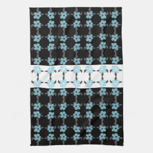 Linge De Cuisine Fleurs bleues avec noir