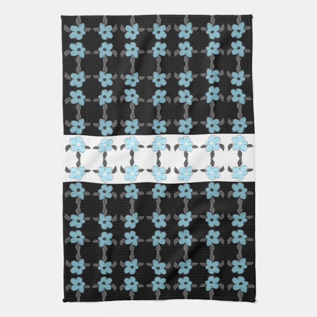 Linge De Cuisine Fleurs bleues avec noir (Vertical)