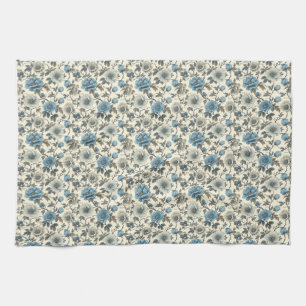 Linge De Cuisine Fleurs bleues et beiges à motif floral d'anniversa