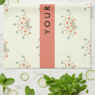 Linge De Cuisine Fleurs bleues et rouges, rouge, votre nom