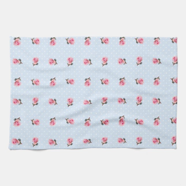 Linge De Cuisine Fleurs bleues vintage et pois (Horizontal)