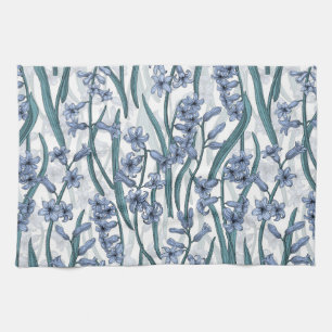 Linge De Cuisine Fleurs Blue Hyacinth sur blanc
